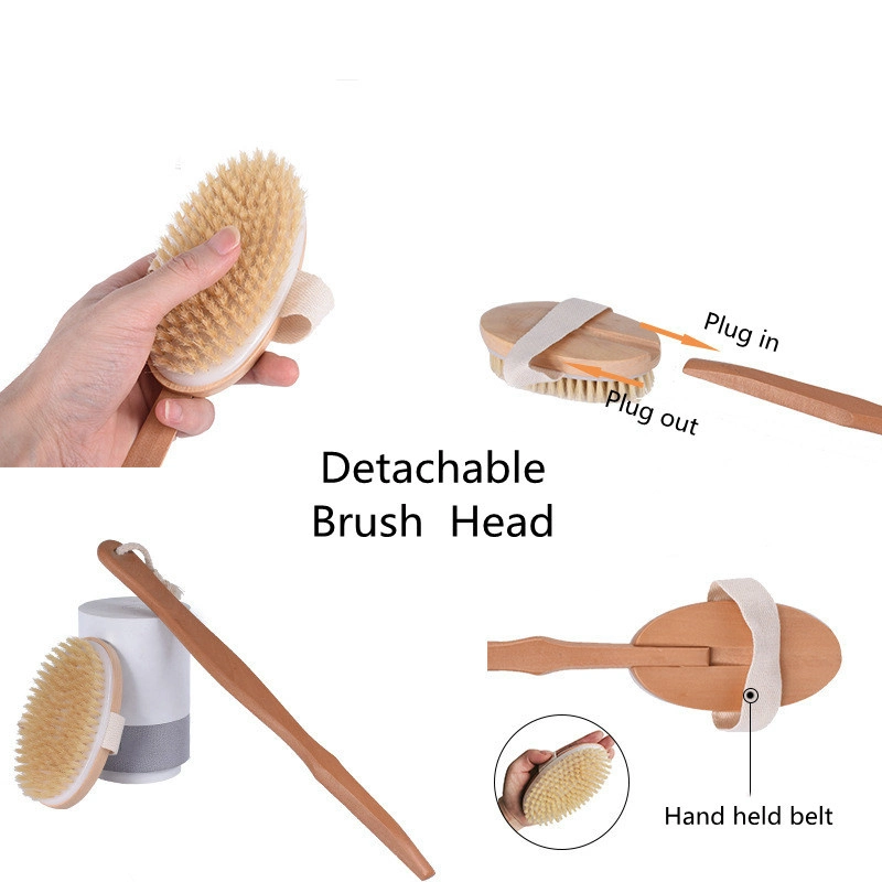 Long Curved Removable Replaced Handle Boar Bamboo Oval Bath Shower Bath Brushes