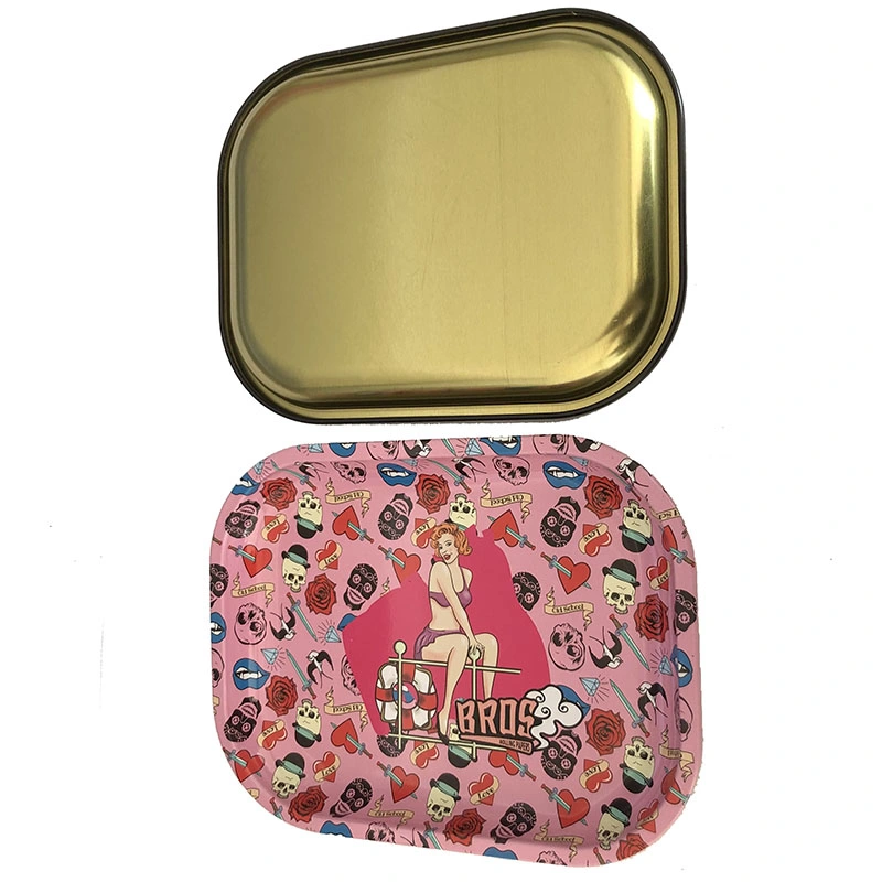 Bros Pink Metal Smoking Rolling Tray with Magnet Cover