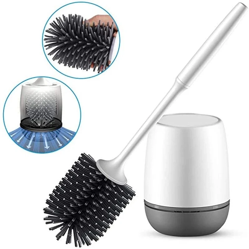 Silicone Toilet Brush with Holder for Bathroom Deep Cleaning Wall Mounted Soft Toilet Bathroom Scrubber