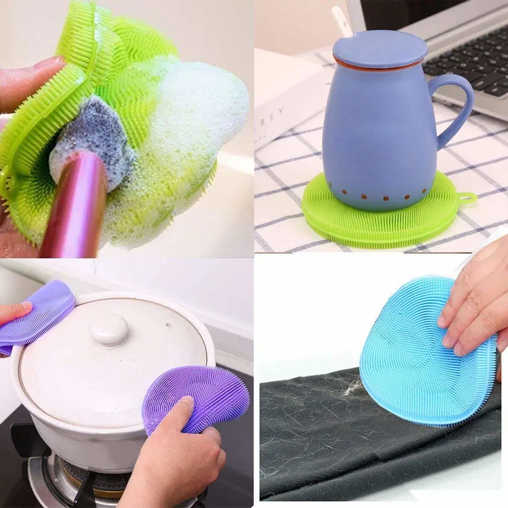 Multifunction Washable Dish Cleaning Brush Silicone Sponges Kitchen Scrub Brush for Dish Pot and Veggies Fruit