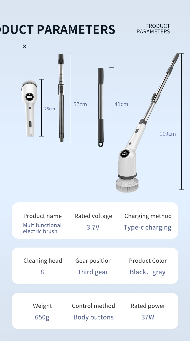 Multifunctional 9 in 1 Electric Spin Scrubber, Cordless Electric Cleaning Brush with Adjustable Extension Arm, for Bathroom, Shower, Tile, Floor, Car