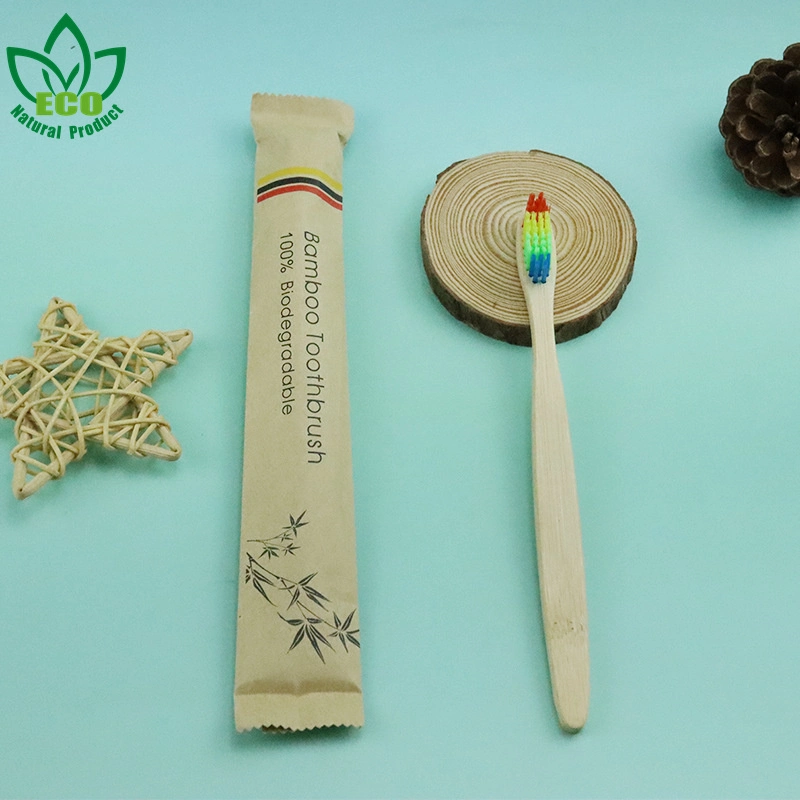 Flat Handle No Plastic Eco Natural Bristle Charcoal Bamboo Toothbrush for Hotel