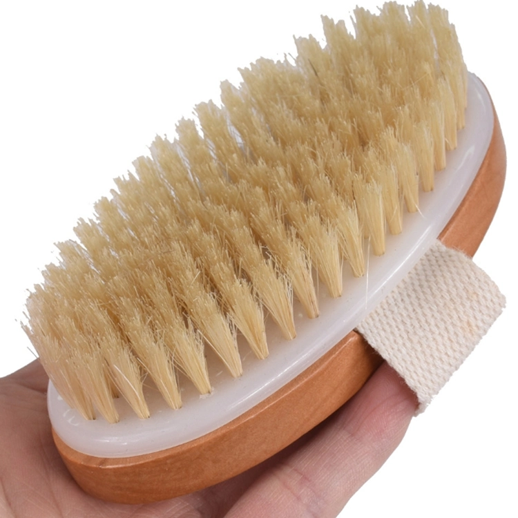 2020 Wholesale Hot Sale Custom Logo Wood Handle Natural Boar Bristle Dry Skin Body Bath Brush with Hand Band