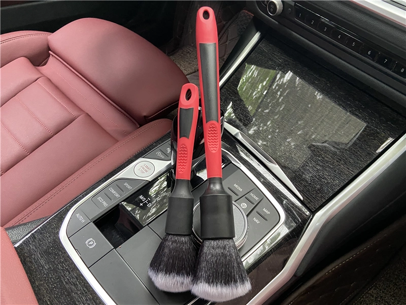 Red Rubber Handle 18/28cm Car Detailing Brushes Dense Soft Hair for Interior Gently Removing Dirt &amp; Dust