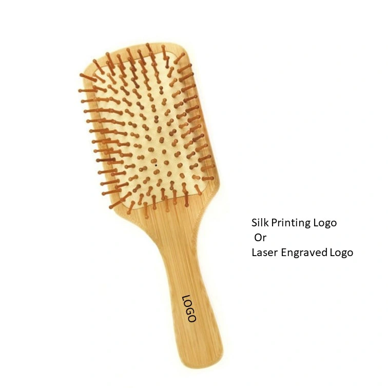 Square Natural Bamboo Rubber Cushion Big Head Paddle Hair Brush