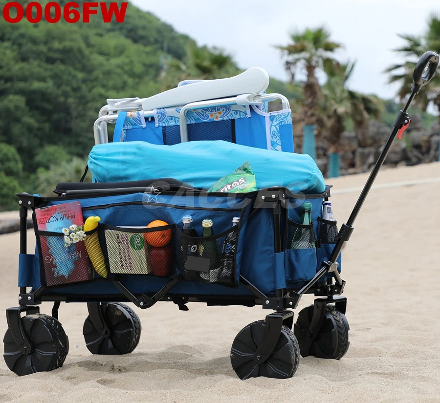 Cacces Collapsible Folding Utility Wagon Cart with 8 Inches Wheels Telescoping Handle for Outdoor Garden &amp; Beach Use, All Color, Sizes Factory Wholesale O006fw