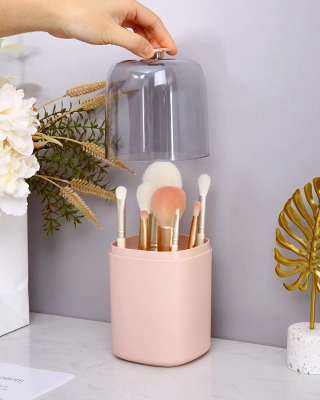 Dresser Cosmetic Tools Case Storage Box Storage Brushes Lipsticks Great for Bathroom Countertop Waterproof Pink Makeup Organizer with Lid