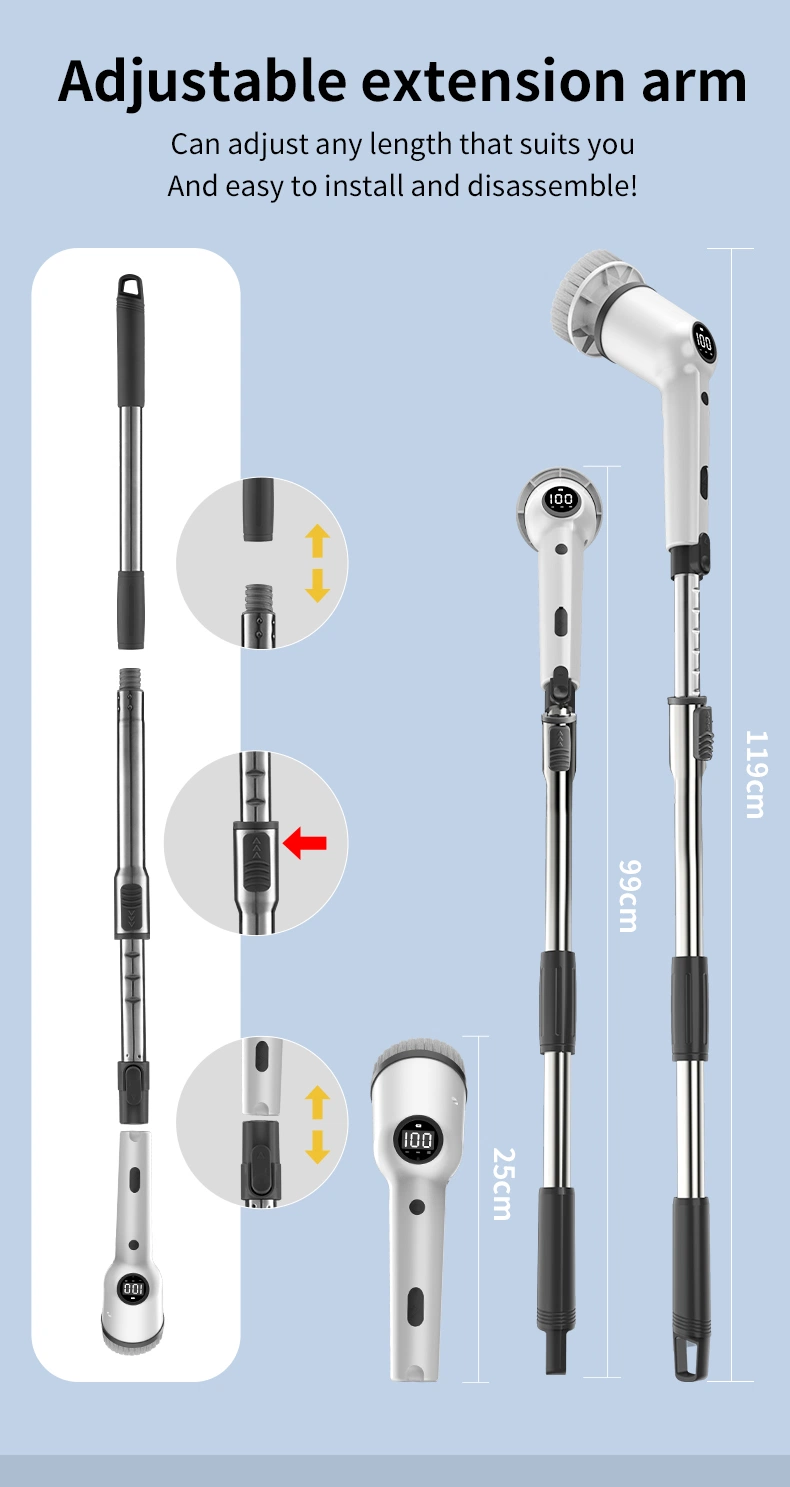 Multifunctional 9 in 1 Electric Spin Scrubber, Cordless Electric Cleaning Brush with Adjustable Extension Arm, for Bathroom, Shower, Tile, Floor, Car