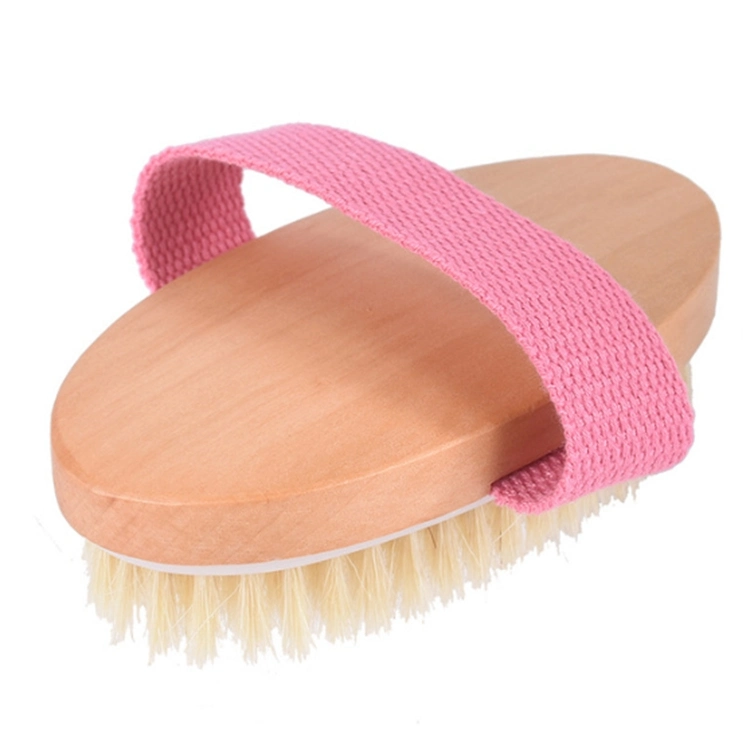 2020 Wholesale Hot Sale Custom Logo Wood Handle Natural Boar Bristle Dry Skin Body Bath Brush with Hand Band