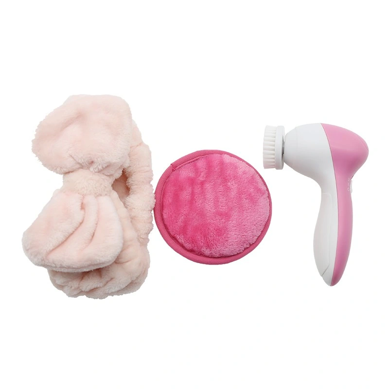 Personal Care Kit SPA Headband Bow Hair Band Powder Puff &amp; Electric Spin Facial Cleaning Brush