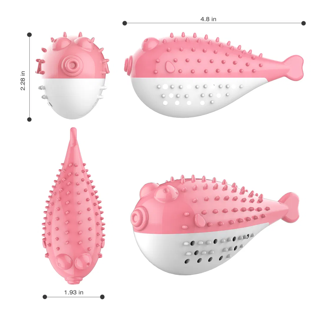 Puffer Fish Shaped Sound Toys Improve Intelligence Teeth Cleaning Grinding Cat Toothbrush