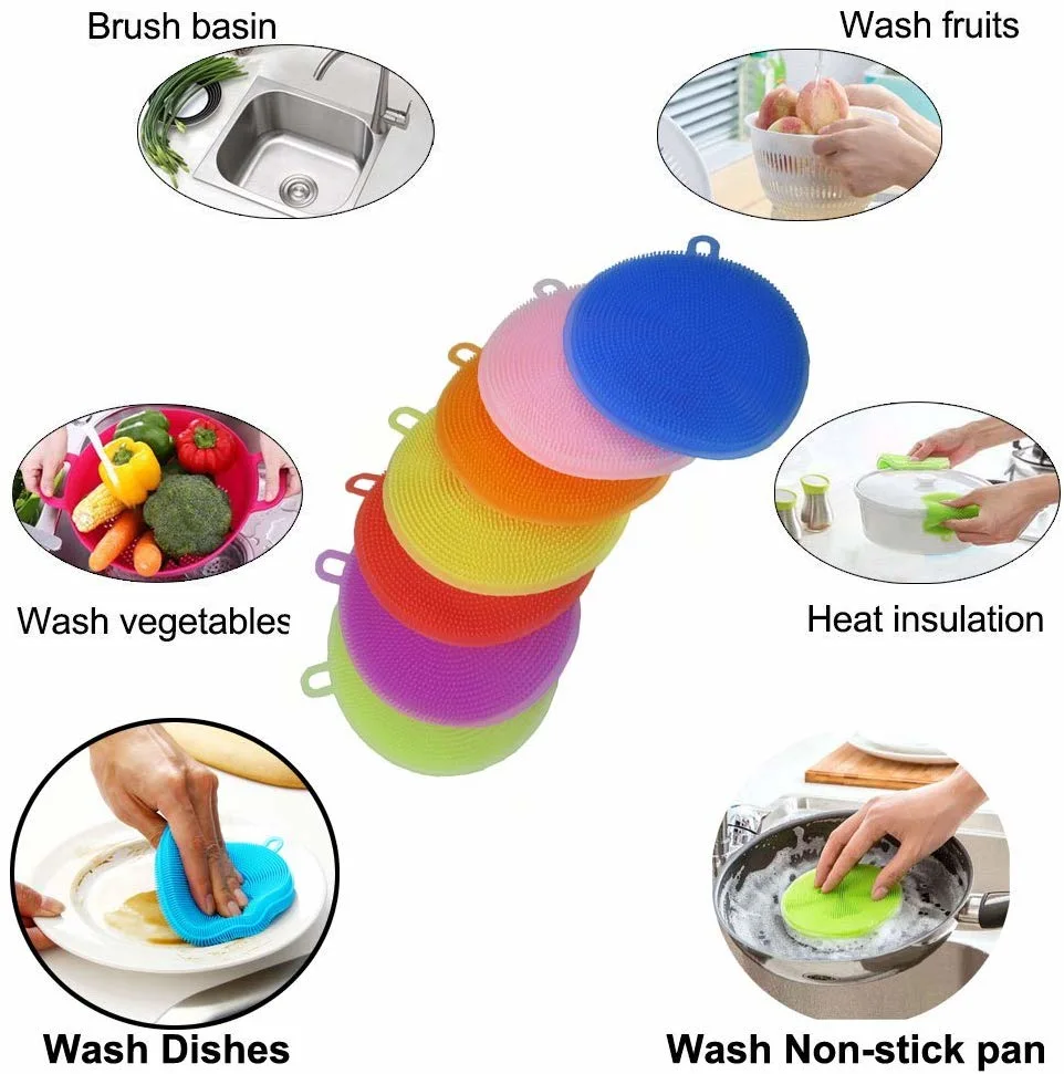 Multifunction Washable Dish Cleaning Brush Silicone Sponges Kitchen Scrub Brush for Dish Pot and Veggies Fruit