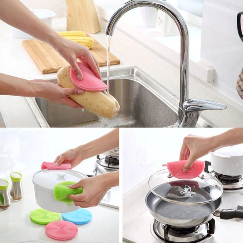 Multifunction Washable Dish Cleaning Brush Silicone Sponges Kitchen Scrub Brush for Dish Pot and Veggies Fruit