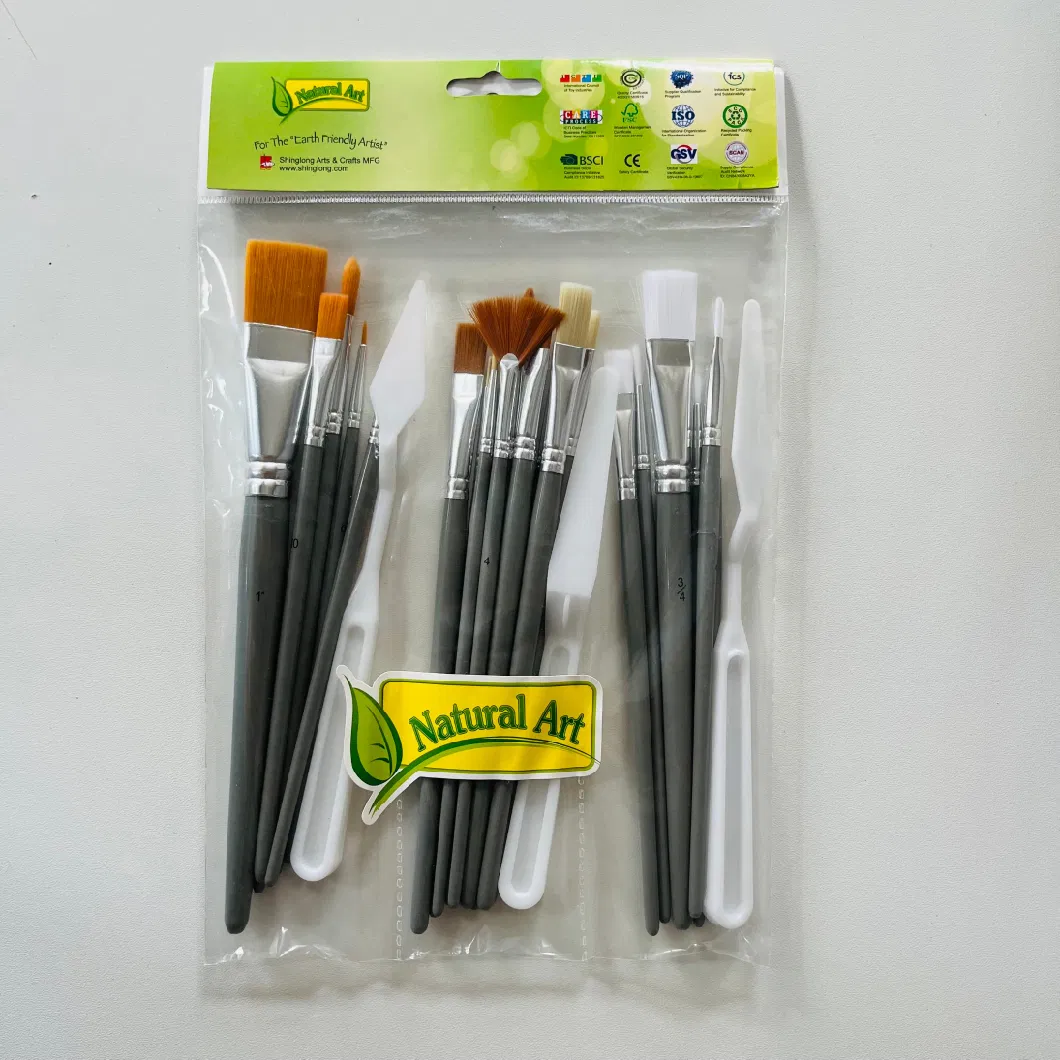 25PCS Sizes, Craft Paint Brush, Plastic Handle and Wood Handle Suit