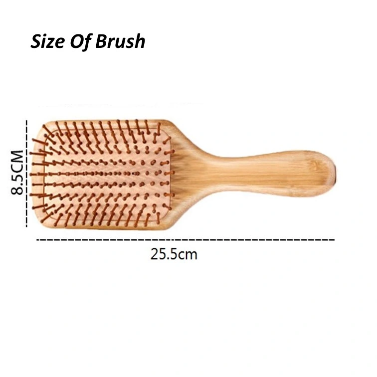 Square Natural Bamboo Rubber Cushion Big Head Paddle Hair Brush