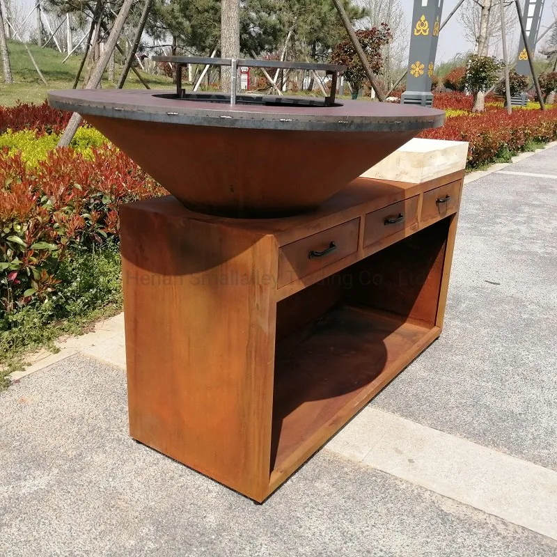 Outdoor Kitchen Corten Steel Barbecue Fire Pit Grill Table