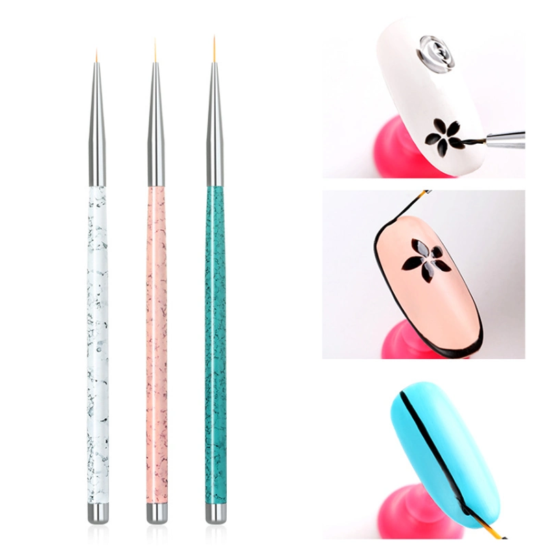 3PCS Nail Liner Pens Metal Handle Gel Polish Manicure Painting Drawing Tools