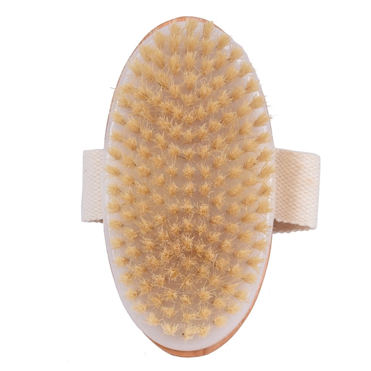 2020 Wholesale Hot Sale Custom Logo Wood Handle Natural Boar Bristle Dry Skin Body Bath Brush with Hand Band