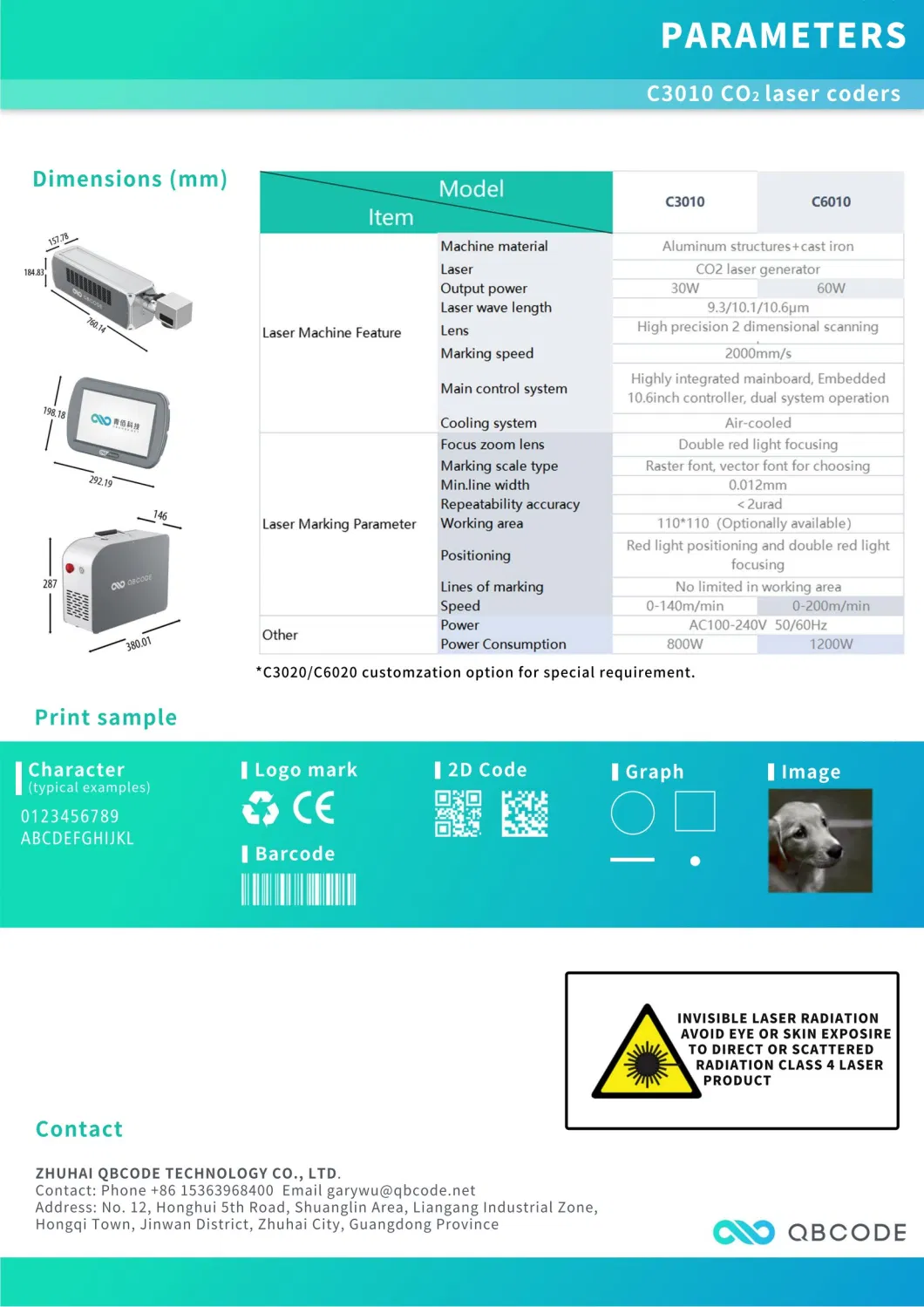 Qbcode C2010/C3010 High Speed Portable 30W Fly CO2 Laser Marking Coding Machine for Glass, Metal with CE Certification with CE