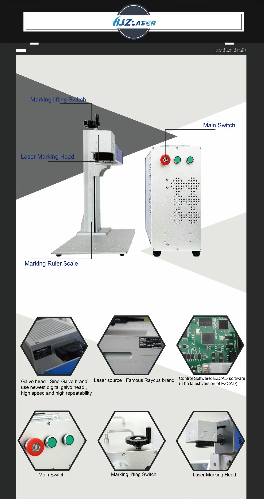 Portable 20W 30W 50W CNC Fiber CO2 Laser Engraver Engraving Printing Machine Marker Marking Machine for Metal/Plastic/Robber/PVC