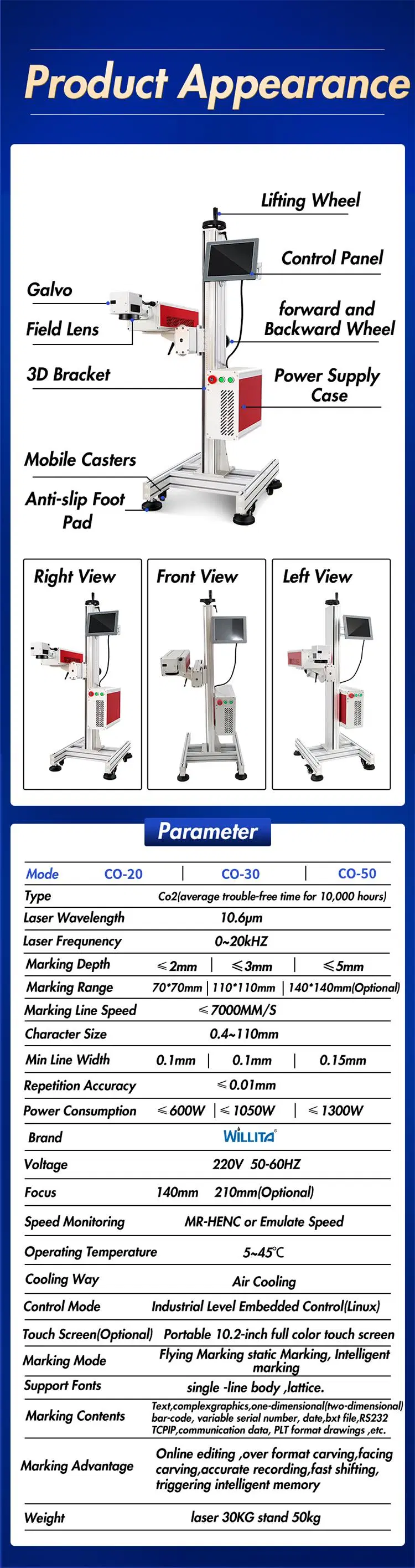 CO2 Laser Marking Machine with RF Tube for Glass Textile Wood