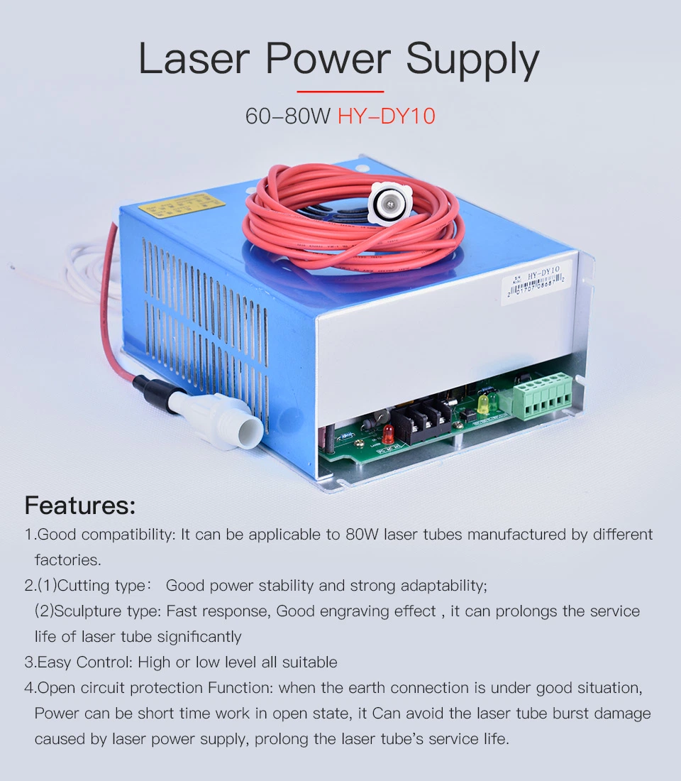 Startnow Dy10 CO2 Laser Power Supply 60W 80W for Reci W2 V2 T2 W1 T1 Tube Laser Marking Cutting Engraving Machine Parts Hy-Dy10