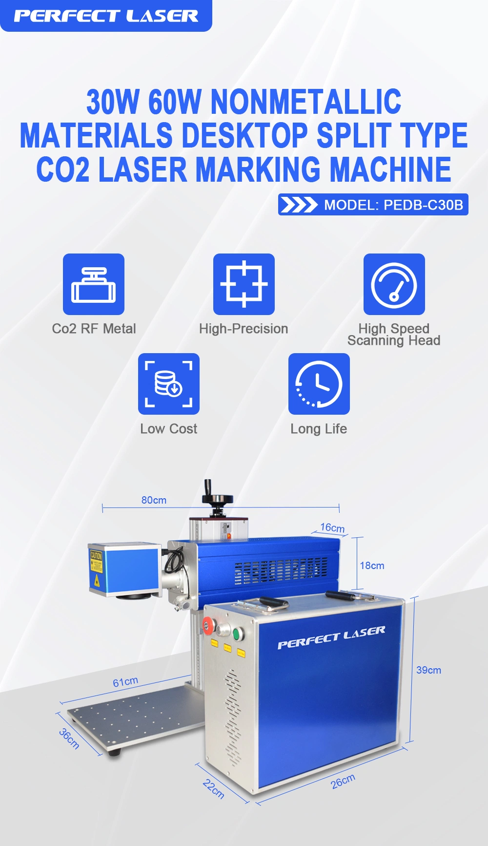 Desk Portable Air Cooling Paper Bottle CO2 Laser Marking Machine 30W