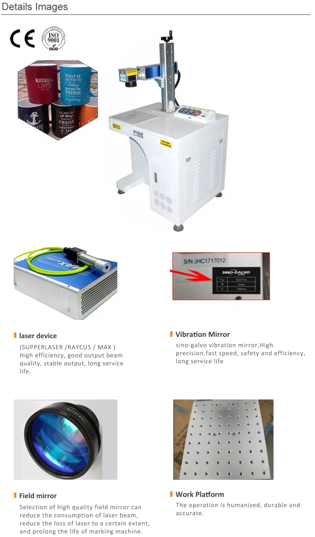 China Factory CO2/UV/Fiber Laser Marking Machine Price for Metal, Steel, Iron, Aluminum, PVC, Keyboard, Bearings Engraving