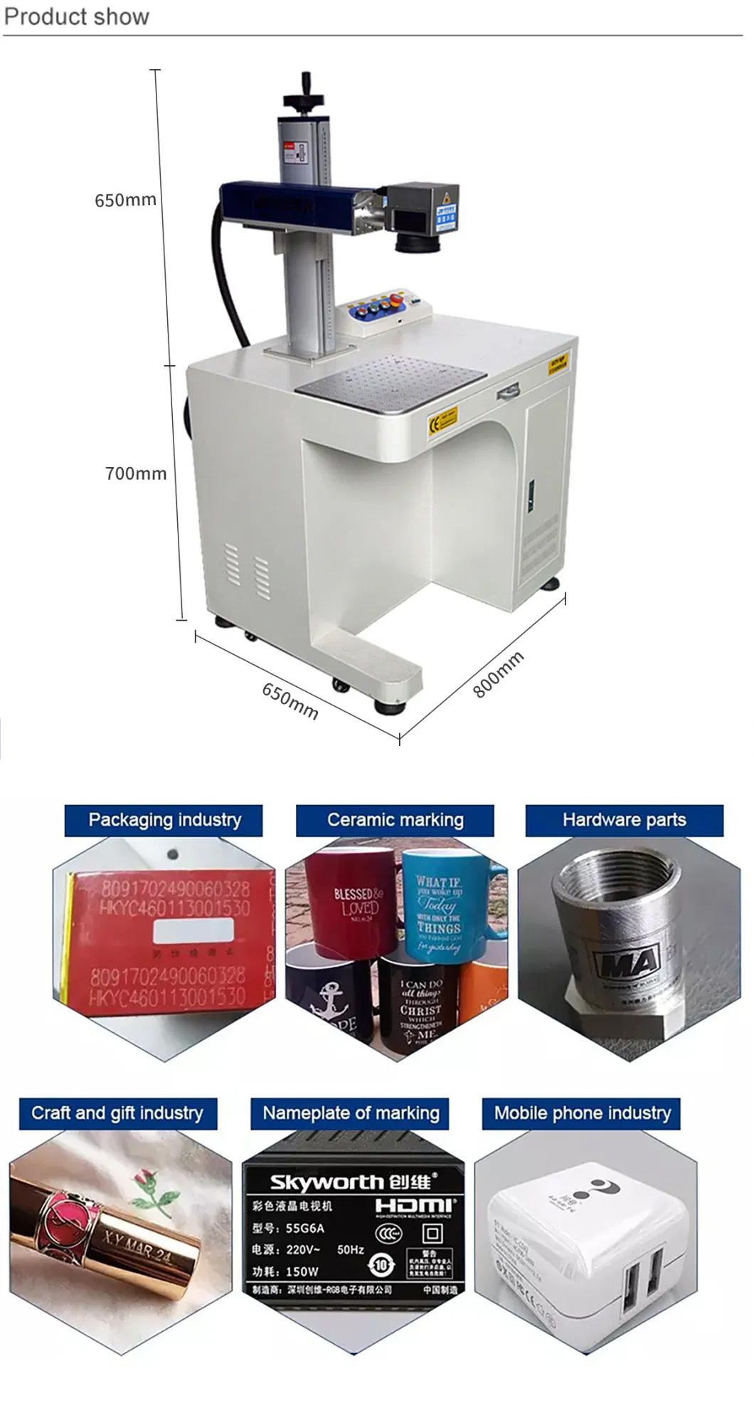 China Factory CO2/UV/Fiber Laser Marking Machine Price for Metal, Steel, Iron, Aluminum, PVC, Keyboard, Bearings Engraving