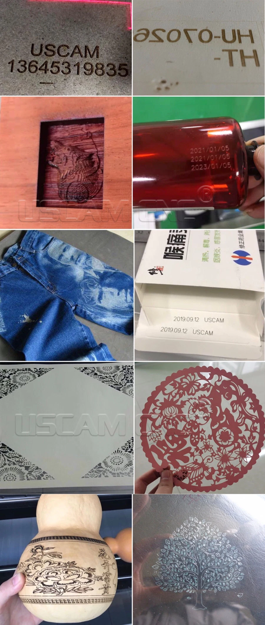 30W 60W 100W 3D Dynamic Galvo Head Textile Leather Jeans Plastic Wood Paper CNC CO2 Laser Marking Machine RF Tube