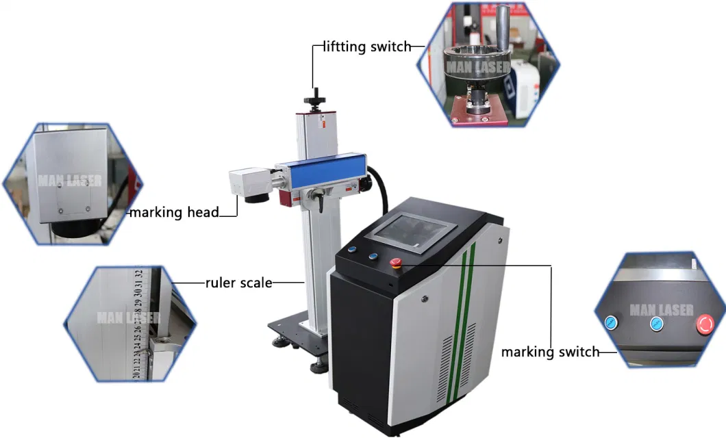 Fiber CO2 30W 50W UV Fly/Flying Engraving/Engraver/Marking /Marker for Metal/No-Metal Plastic /Stainless Steel/Aluminum Laser Machine