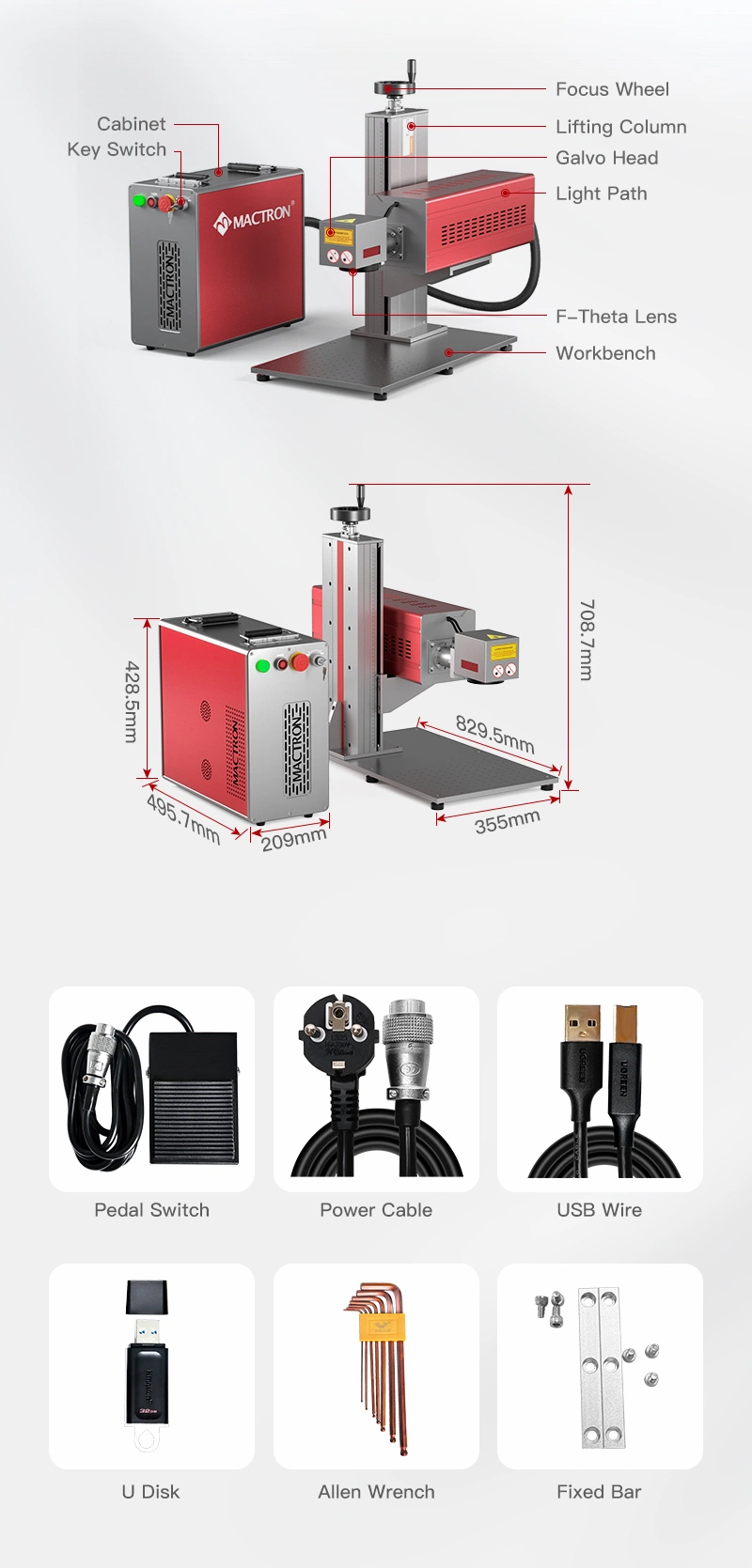 High Stability 100W Metal Tube CO2 Laser Marking Machine