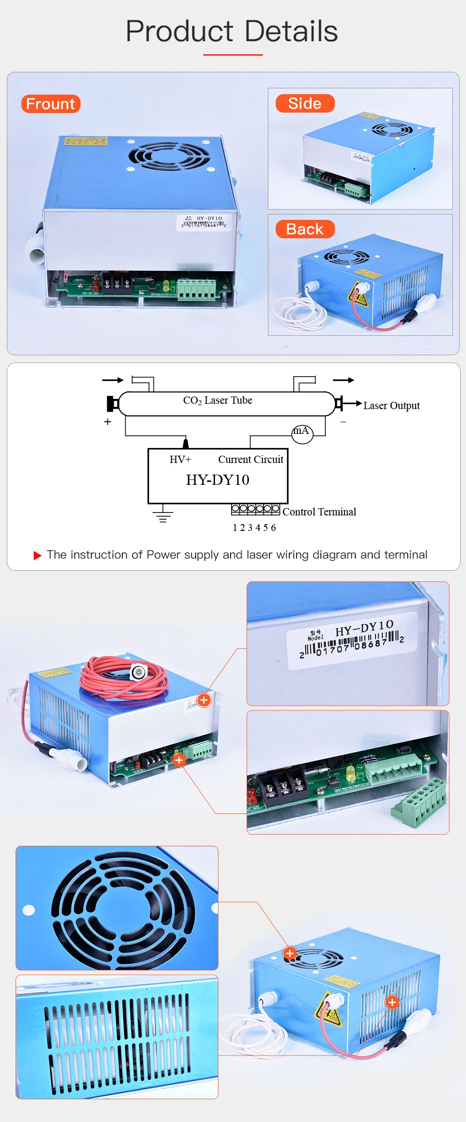 Startnow Dy10 CO2 Laser Power Supply 60W 80W for Reci W2 V2 T2 W1 T1 Tube Laser Marking Cutting Engraving Machine Parts Hy-Dy10