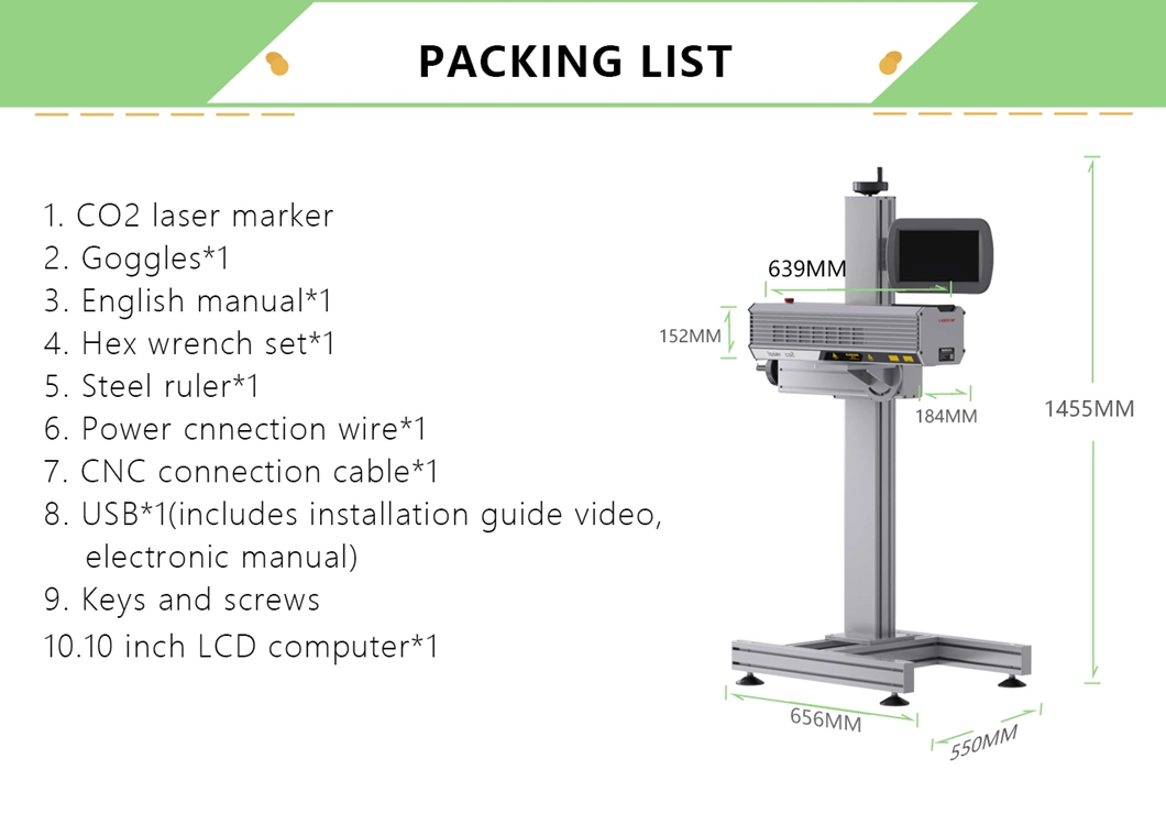 30W 40W 60W CO2 Laser Marking Glass Pet Bottle Rubber Leather Carton Acrylic Laser Marker Wood Laser Marker Machine Package Paper Box Plastic Wooden