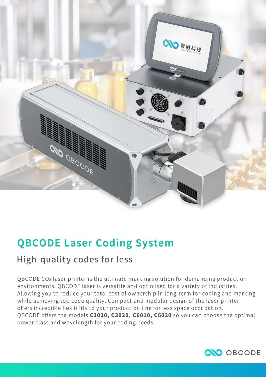 Qbcode C-Series CO2 Laser Marking Machine 30W Online Flying Marking/Engraving and Cutting Machine Printer for Wood/Food/Water/Metal with CE