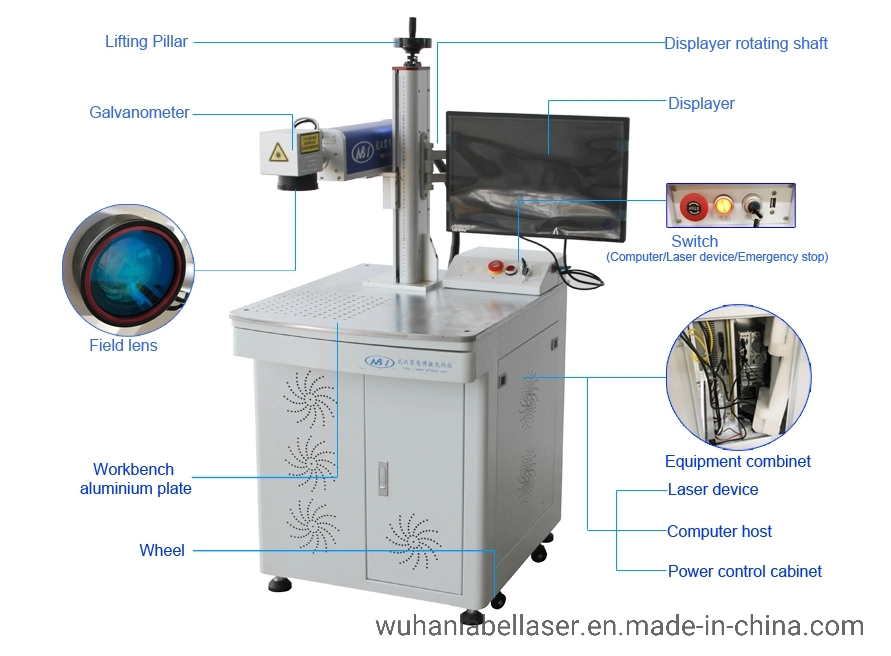 Small Mini 3D Color Portable Mopa Fibre Laser Raycus Metal Fiber Laser Marking Machine 20W 30W 50W 100W with Rotary