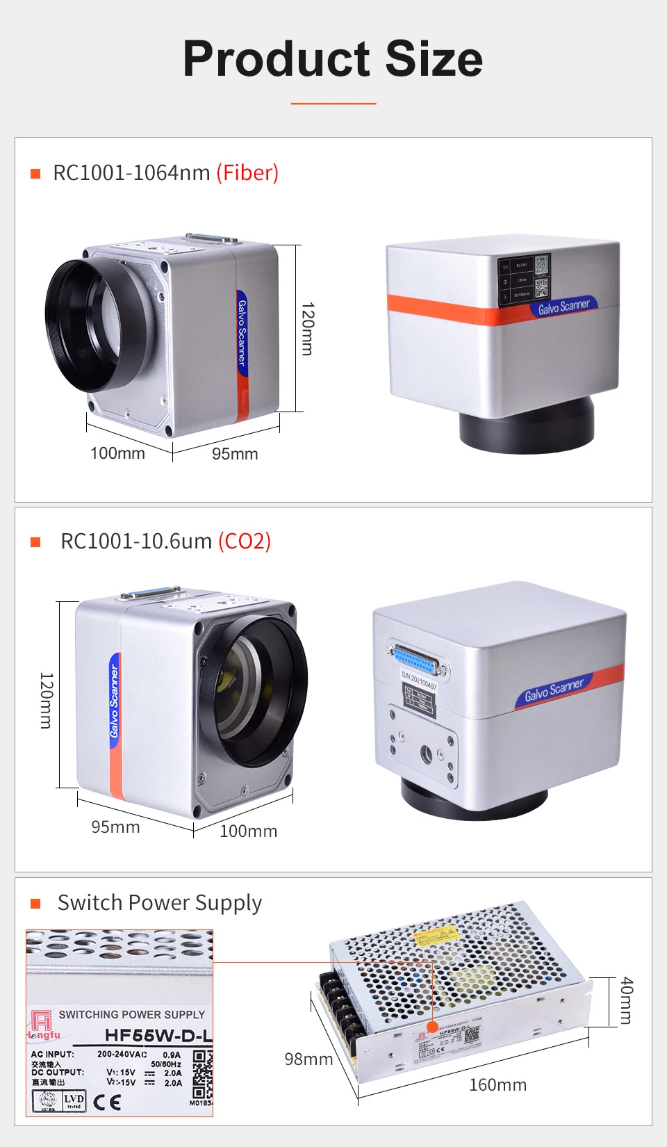 Startnow Fiber CO2 UV Laser Marking Machine Galvo Scanning Lens Galvo Head Set RC1001 Scanning Galvanometer Scanner