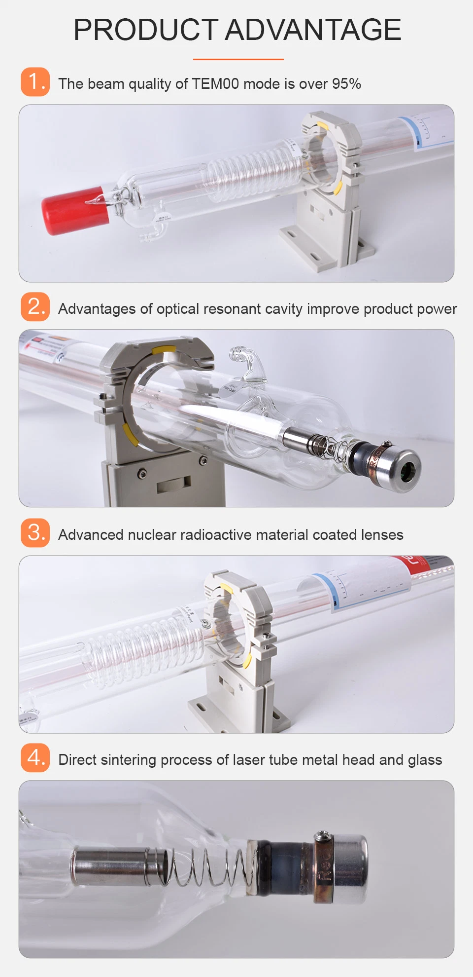 Laser Tube Reci W2 100W CO2 Lamp Dia 80mm S2 Z2 V2 for 80W 90W Engraver Marking Machine Matching with Dy13 Laser Power Supply