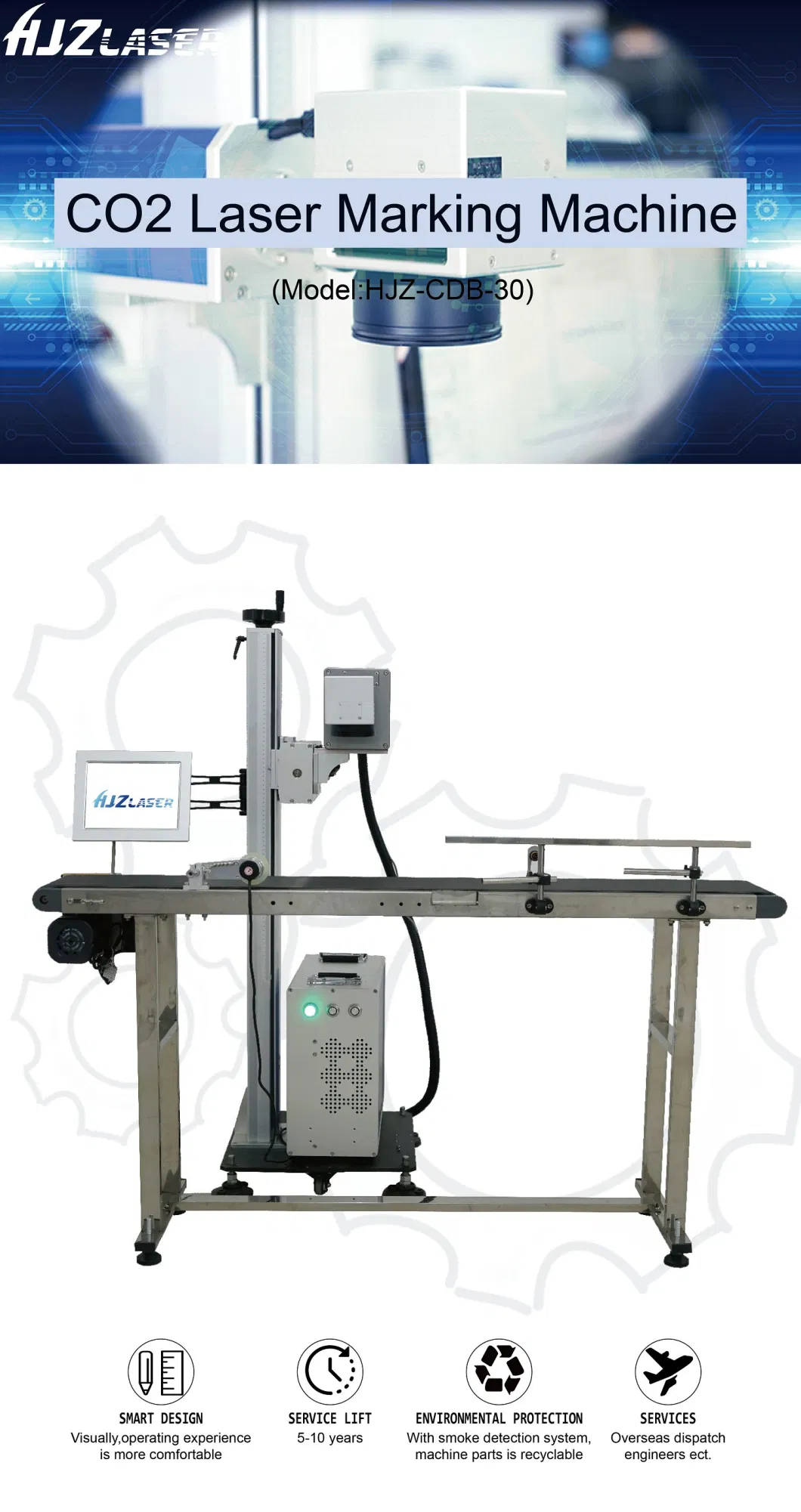 High Speed CO2 Flying Laser Marking Machine for Wood Plastic Jeans Engraving