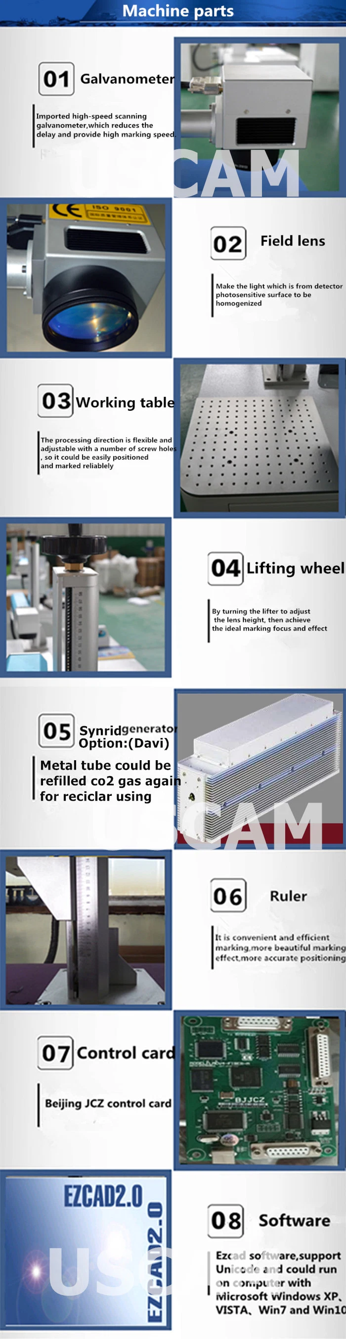 Radio Frequency Metal Tube CO2 Laser Marking Machine for Engraving Wood, Plastic, Paper, Leather, Clothes