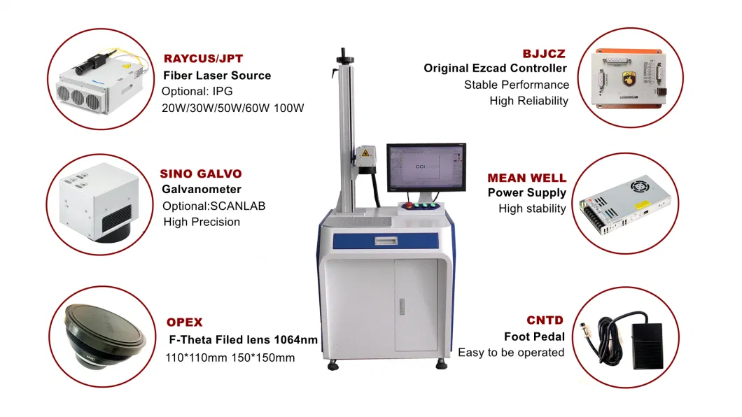 20W 30W 50W 70W 100W Raycus Full Closed Cover Fiber Laser Marking Machine with Auto Focus Rotary Axis