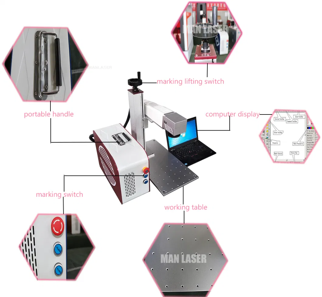 Raycus 10W /20W/ 30W /50W /YAG/ Rotary 3D Mini Meta/PVC/PPR/ Portable CO2 Laser Marking/Cutter/Engraver/Logo Printing/ Engraving Machine /Laser Marker Machine