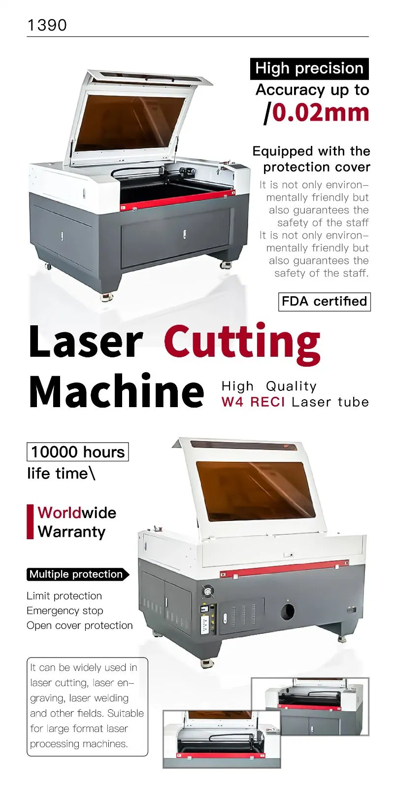 Factory Price Newest 1390 300W CO2 Laser Marking Machine for Wood