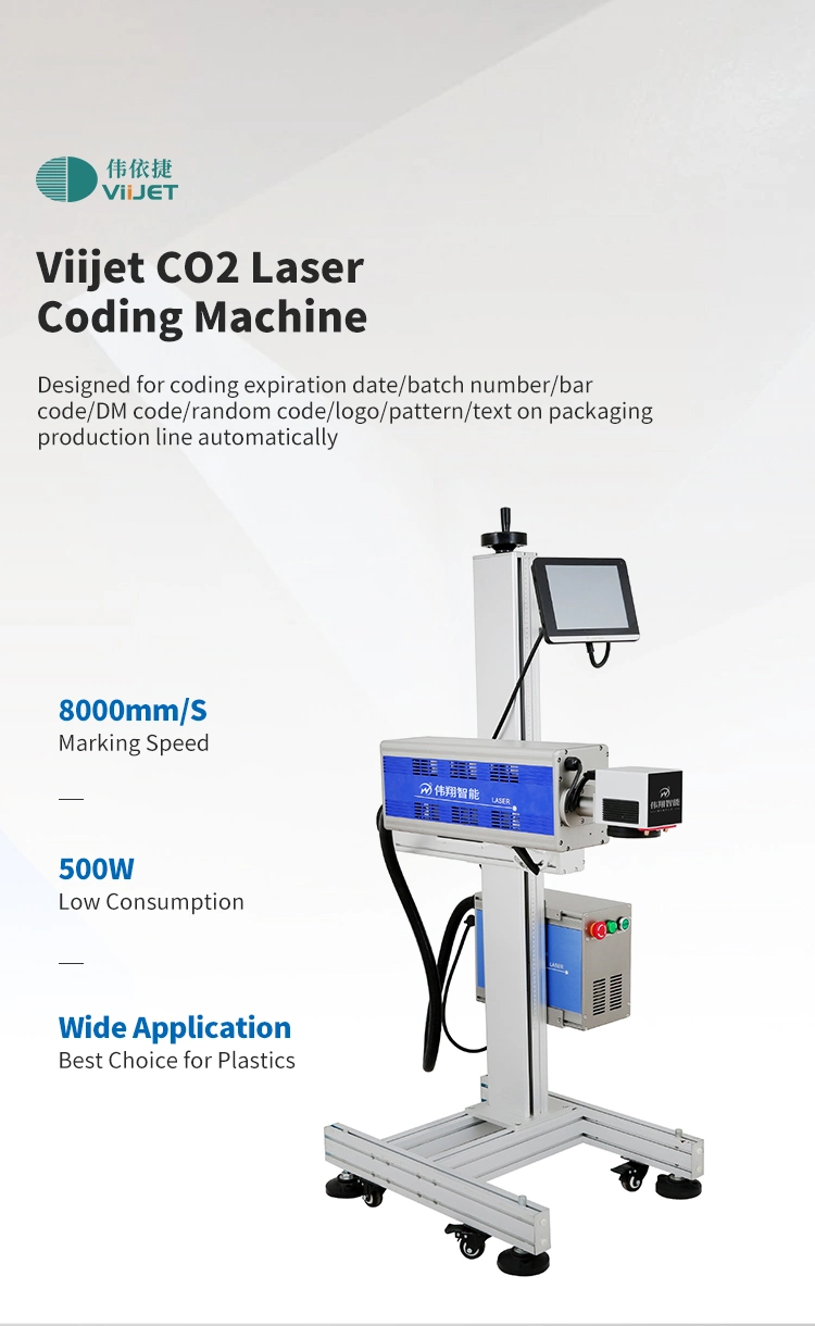 Viijet CO2 Laser Marking Engraving Machine Automatic Coding Machine Laser Engraver for Product Day Date Batch Number Coding; Food/Pharmaceutical Packaging