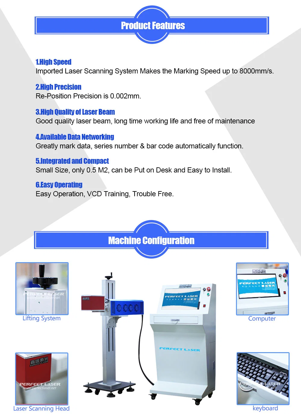 10W 20W 30W USA Imported Metal Laser Device CO2 Laser Marking Machine for Fabric / Leather / Cloth