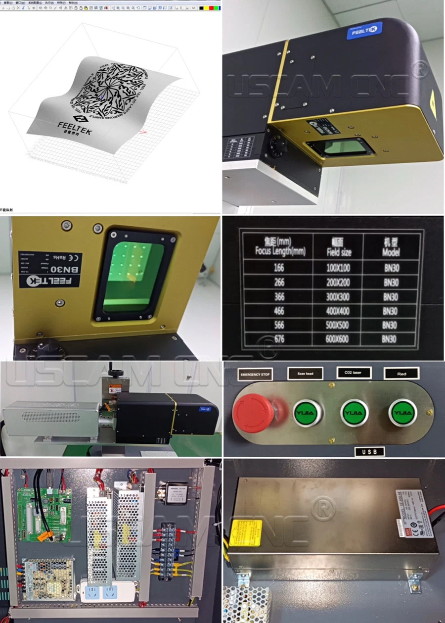 30W 60W 100W 3D Dynamic Galvo Head Textile Leather Jeans Plastic Wood Paper CNC CO2 Laser Marking Machine RF Tube