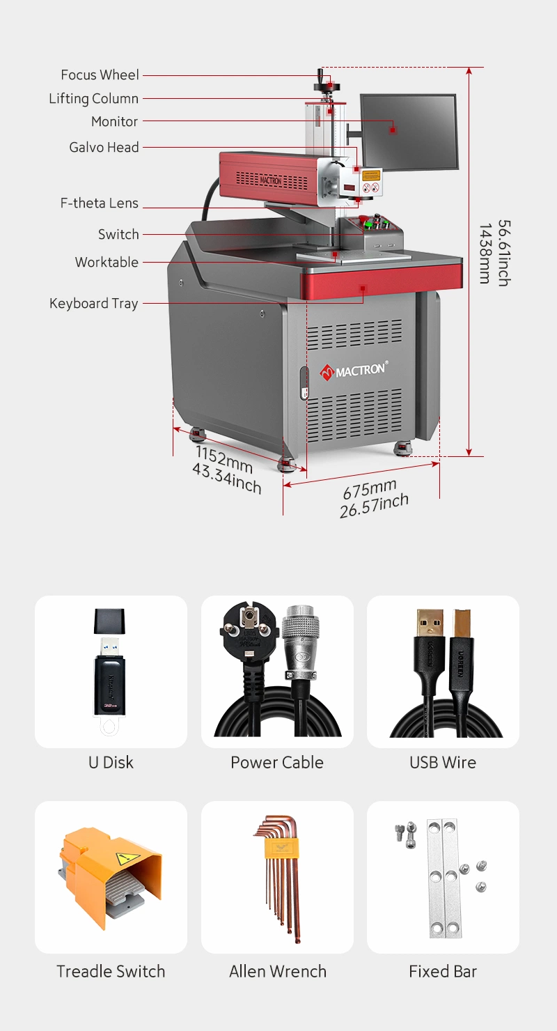 RF Metal Tube CO2 Laser Marking Machine 30W for Wood Clothing Fabric Marking and Engraving