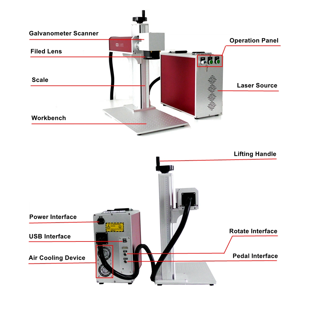 Metal Logo Printing Machine 30W Fiber Laser Marking Machine with Raycus Source Jewelry Pigeon Ring Engraving Equipment