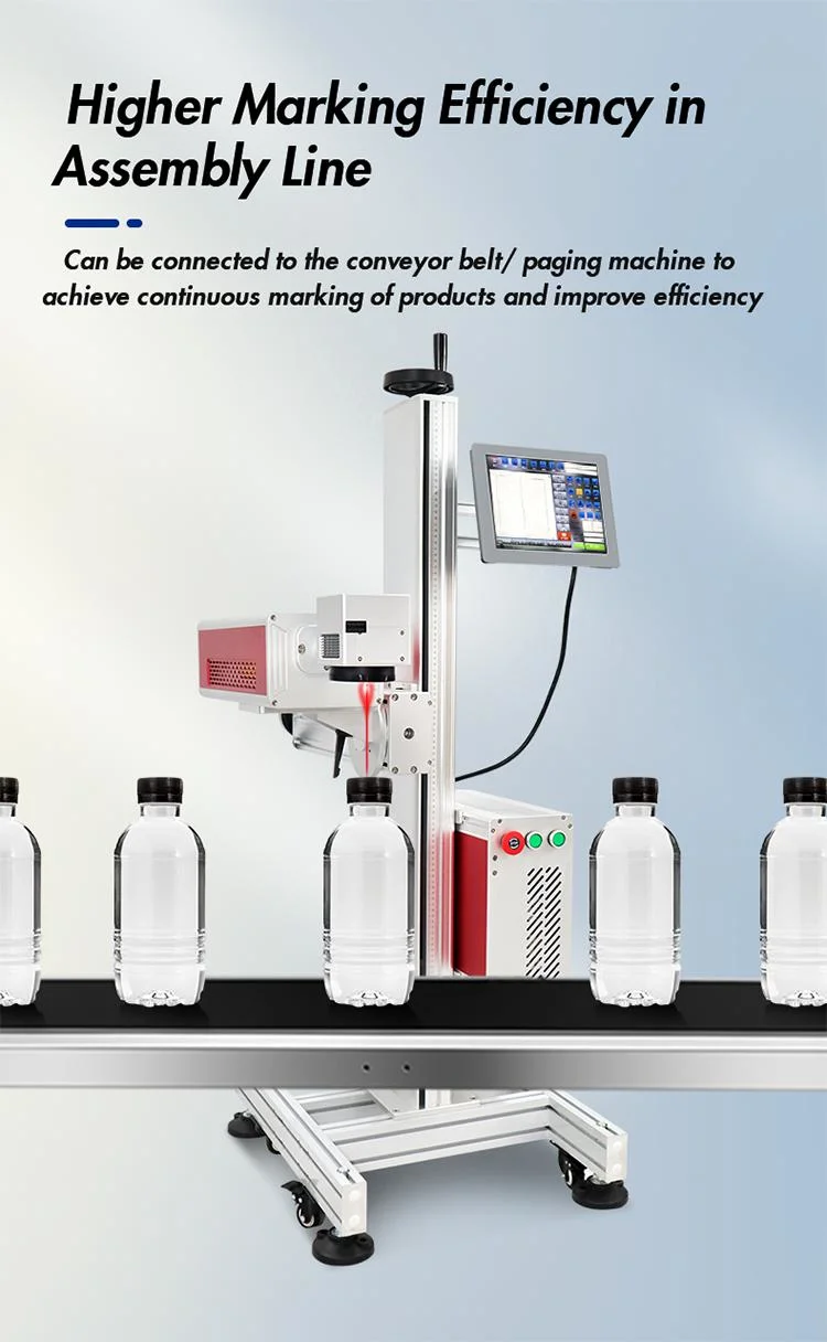 Mineral Water Production Line Expire Date Barcode Flying Mode Online 20W 30W CO2 Marking Machine Pet Laser Bottle Printer