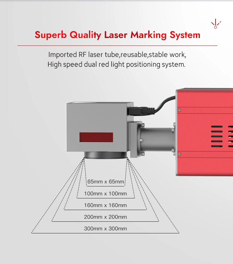 RF Metal Tube CO2 Laser Marking Machine 30W for Wood Clothing Fabric Marking and Engraving